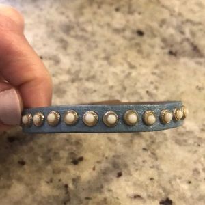 Blue Leather Beaded Bracelet